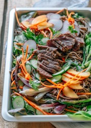 Cold soba noodle salad with steak