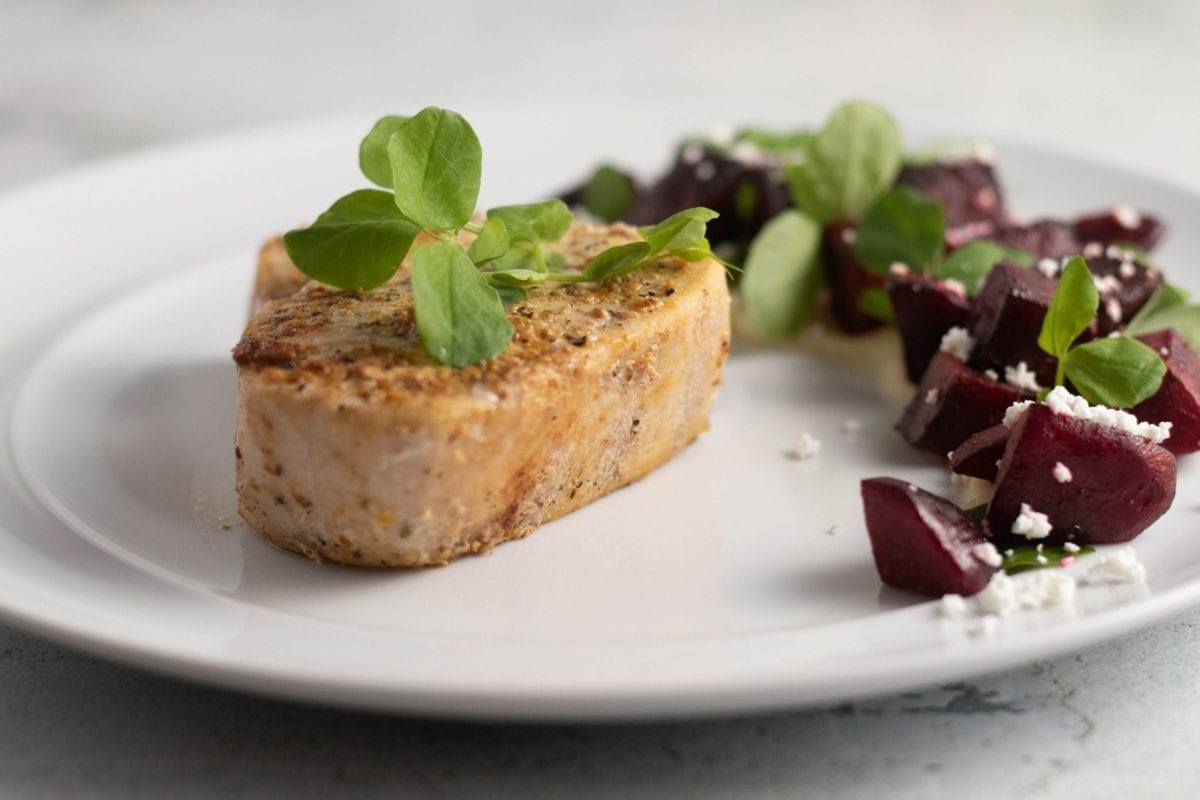 Swordfish w/Roasted Beets on top a Parsnip Puree