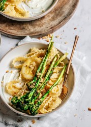 Roasted broccolini and whipped ricotta pasta with garlic breadcrumbs
