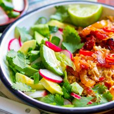 Image of Mexican Scrambled Eggs with Avocado & Radish Salad Recipe