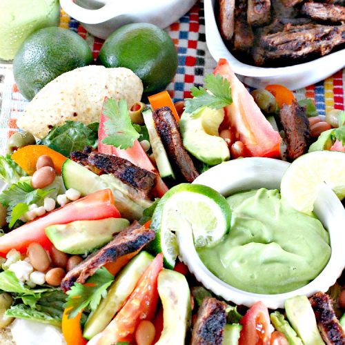 Image of Steak Fajita Salad with Avocado Cilantro Dressing