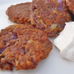 Purple Potato Latkes with Garlic Sumac Sour Cream