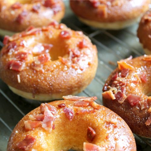 Image of Honey Glazed Cornbread Donuts with Crumbled Bacon