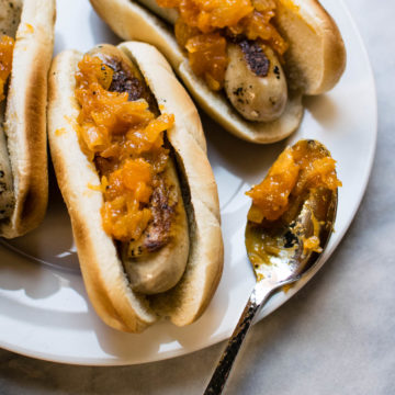 Image of Brats with Spicy Apricot Sauce