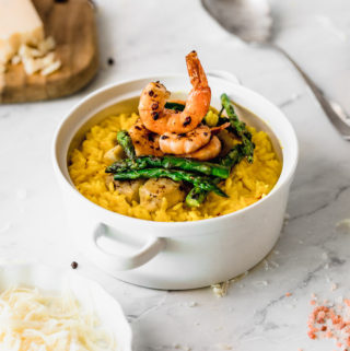 Saffron Risotto with Shrimp, Asparagus and Artichoke