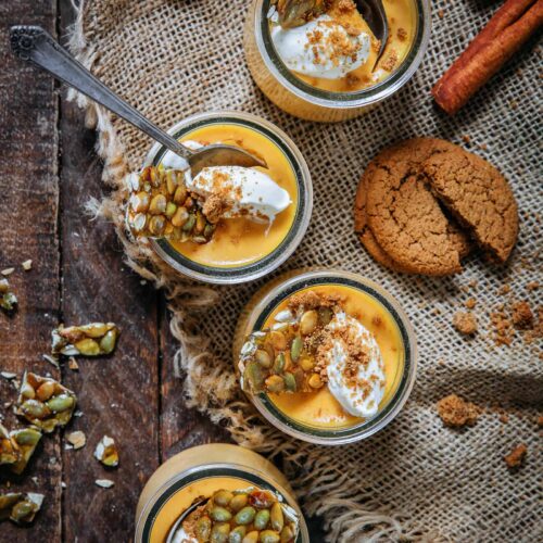 Image of Pumpkin Pots de Crème with Pumpkin Seed Brittle