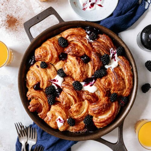 Blackberry Jam and Crème Fraîche Croissant Bread Pudding