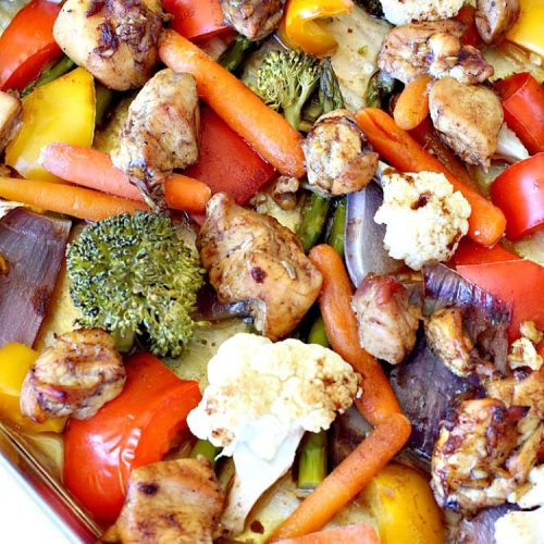 Sheet Pan Spicy Balsamic Roasted Chicken Dinner
