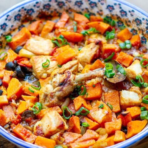 Chicken Sweet Potato Bake with Olives & Preserved Lemon