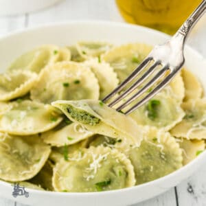 Homemade Spinach Ricotta Ravioli in a Creamy Tomato Sauce