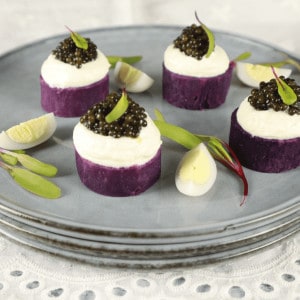 Purple Potatoes with Vodka Chantilly and Caviar