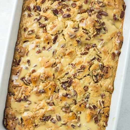 Salted caramel cinnamon roll casserole