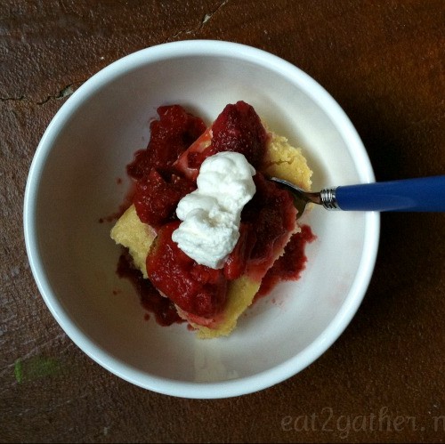 Corn Cake (aka shortcake) with smashed strawberries