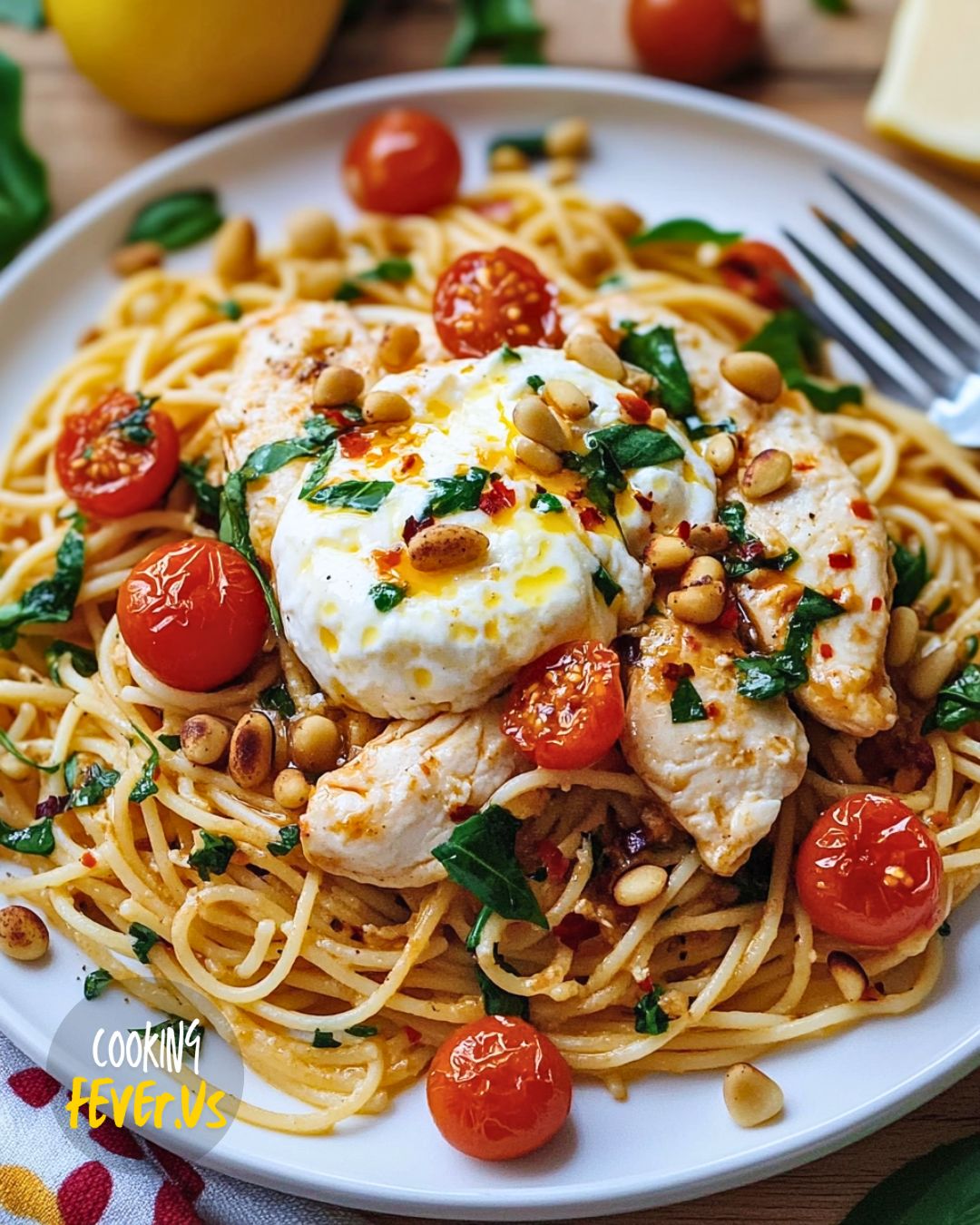 Chicken Spaghetti with Burrata Cheese