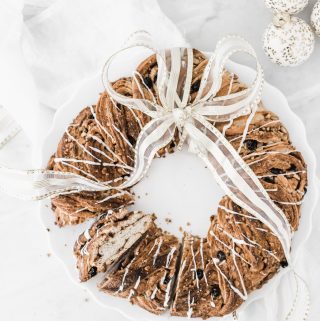 Christmas Bread Wreath with Walnuts and Raisins