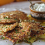 Low Carb Celery Root Latkes with  Roasted Garlic Herb Sour Cream