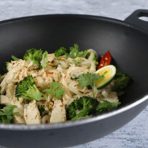 Sautéed rice noodles with chicken