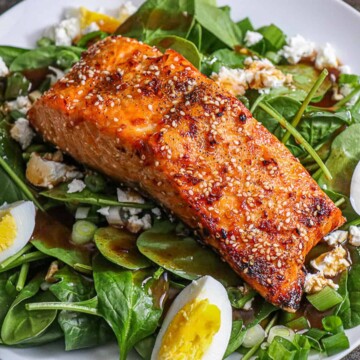 Air Fryer Sesame Salmon Spinach Salad