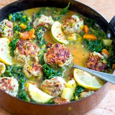 Turkey Meatballs & Kale In Lemony Garlic Broth