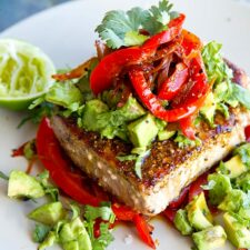 Mexican Tuna Steak, Sweet Red Peppers & Avocado Salsa