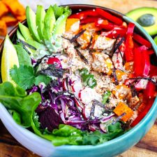Rainbow Salad Bowl With Salmon & Sesame Dressing