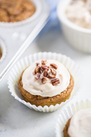 Naturally Sweetened Pumpkin Cupcakes with Maple Cream Cheese Frosting