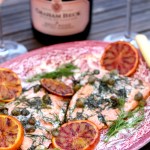 Barbecued salmon with blood oranges, capers and dill