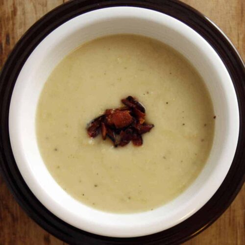 Celeriac, Potato and Leek Soup with Bacon 