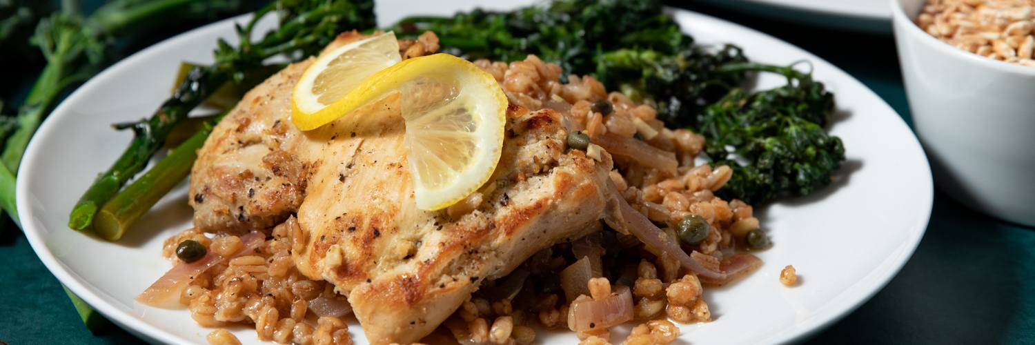 Lemon Chicken with Farro Broccoli