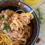 Pecan-Garlic Salmon Pasta