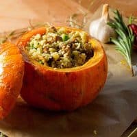 Pumpkin Stuffed with Herbed Apple Couscous