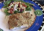 Walnut Rosemary Crusted Salmon w/Side Mediterranean Salad
