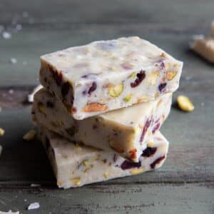 White Chocolate Pistachio and Cranberry Fudge