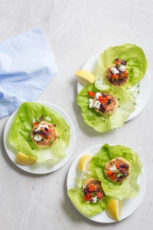 Salmon Cakes with Roasted Red Peppers and Feta