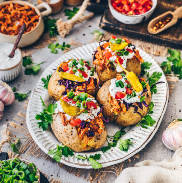 BBQ Jackfruit Stuffed Baked Potatoes