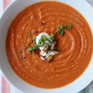 Healthy Roasted Sweet Potato and Red Pepper Soup