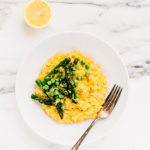 Spring Risotto with Asparagus, Peas + Roasted Garlic Cashew Cream (Vegan)