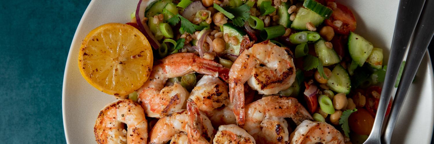 Shrimp with Farro and Garbanzo Beans