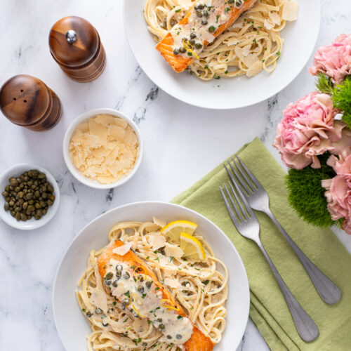 Creamy Lemon Salmon Piccata Pasta