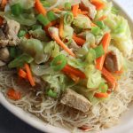 Filipino Pancit Bihon - Stir Fried Rice Noodles with Pork and Vegetables