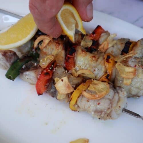 Marinated Monkfish kebabs