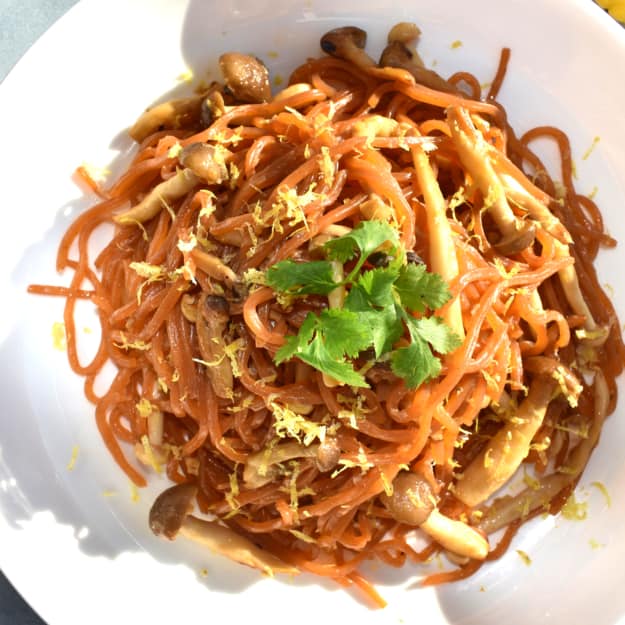 Soy-Butter Carrot Noodles with Mushrooms