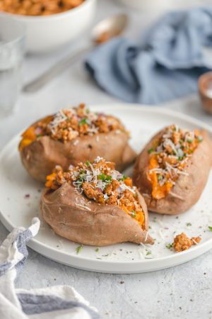 Stuffed Sweet Potatoes with Taco Seasoned Ground Turkey