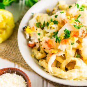 Grilled Lobster Fettuccine in Lemon Alfredo Sauce