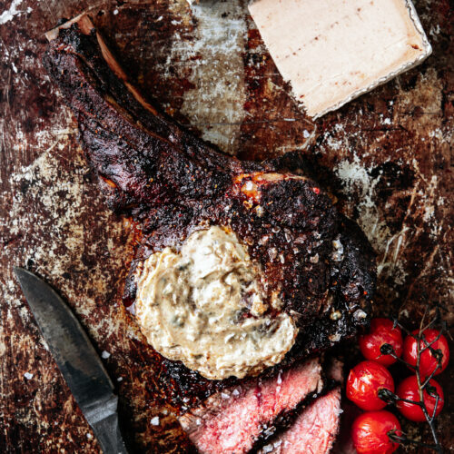 Coffee-rubbed Ribeye Steak with Goat Cheese Butter