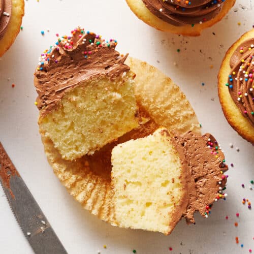 Yellow Cupcakes with Chocolate Frosting