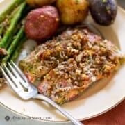 Crusted Pecan-Mustard Salmon with Asparagus