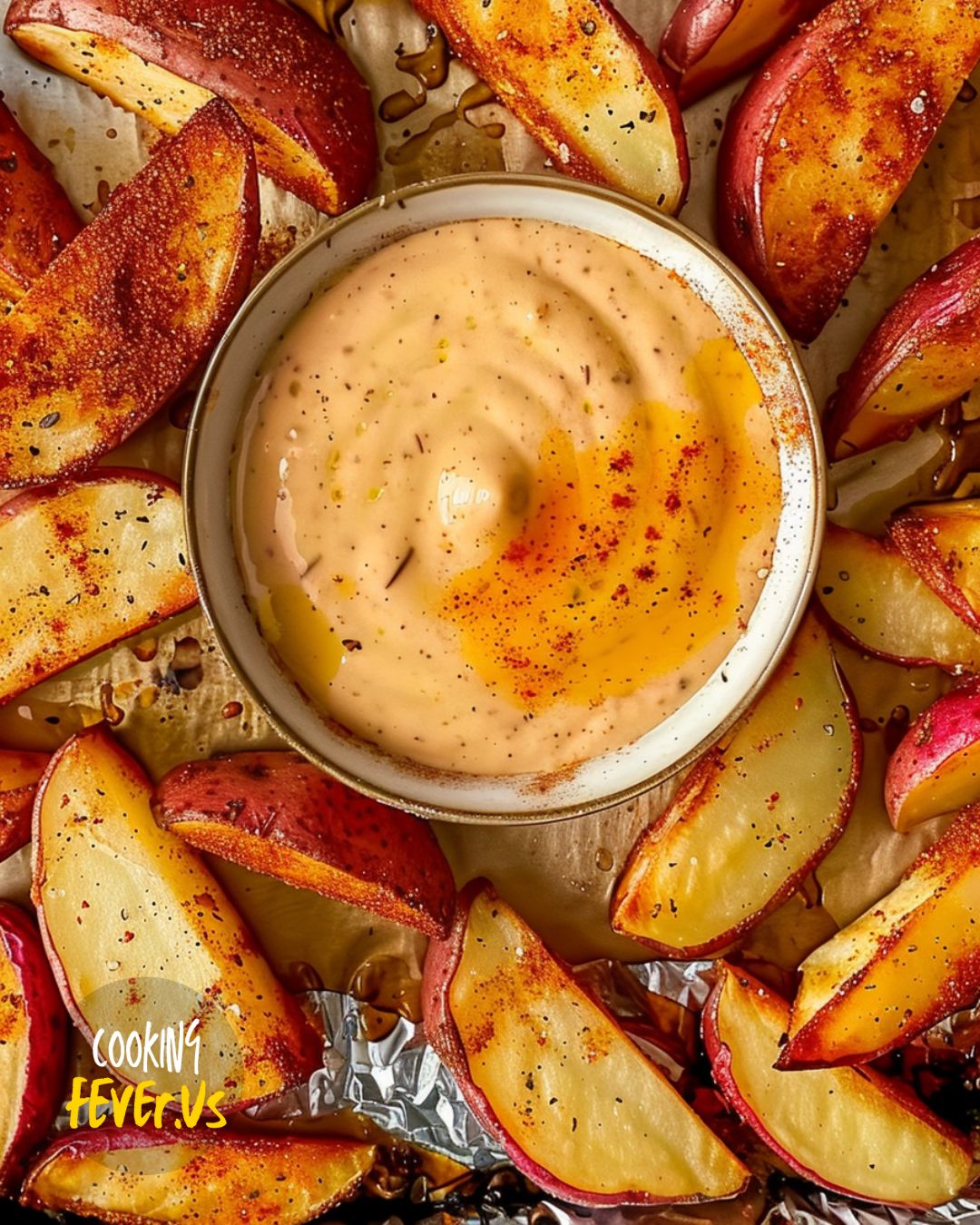 Seasoned Red Potato Wedges With Quick Sriracha Mayo