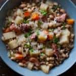 Crock pot potato soup with ham, veggies and black eyed peas