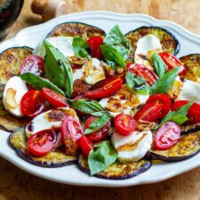 Eggplant Caprese Salad With Fried Garlic & Balsamic